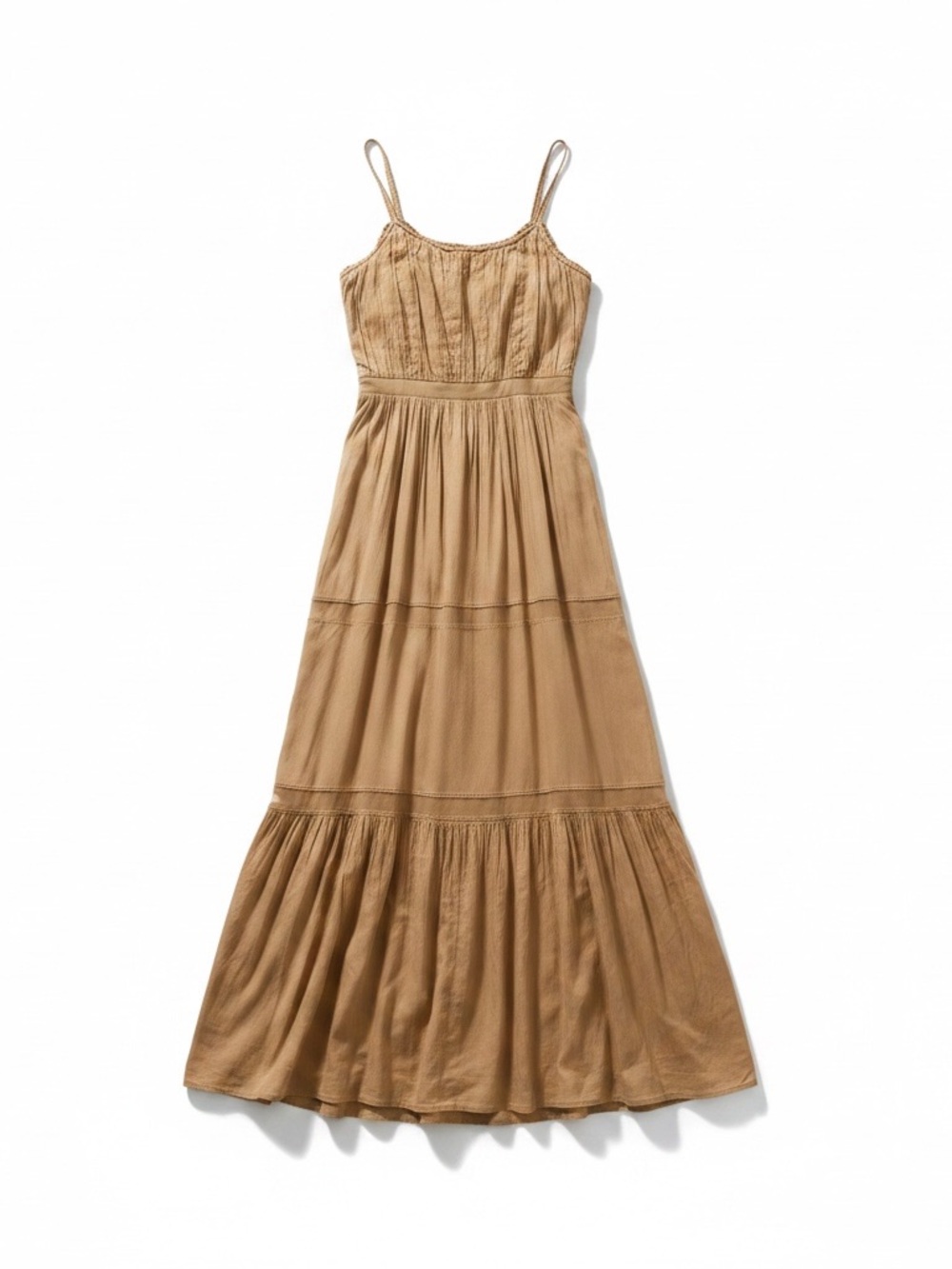 Alberta Ferretti Sleeveless  💯 Cotton Tiered Maxi Dress in Gold Taupe